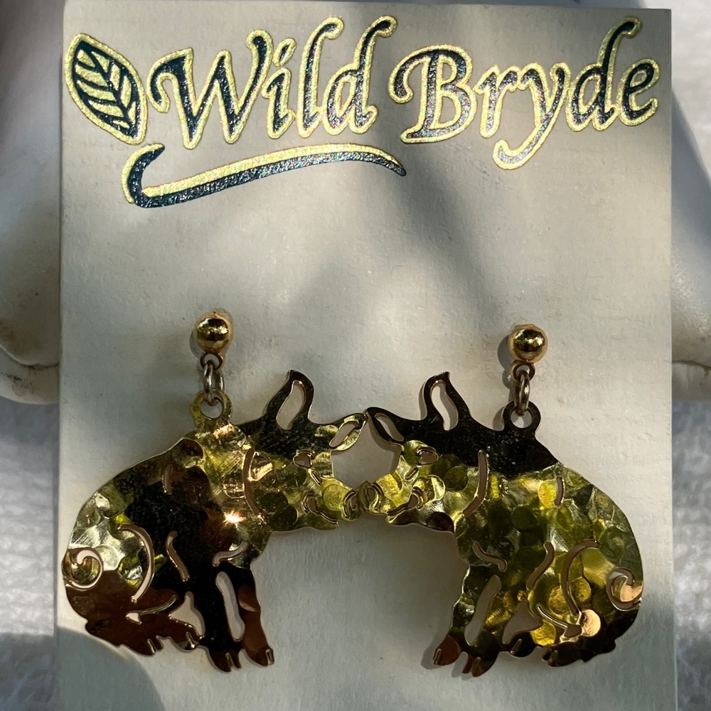 Wild Bryde Gold Happy Pigs Drop Earrings